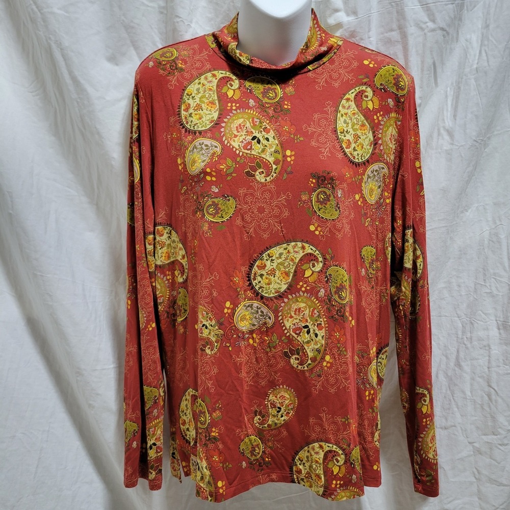 Johnny Was Size Medium The Janie Favorite Mock Neck Top Paisley Orange